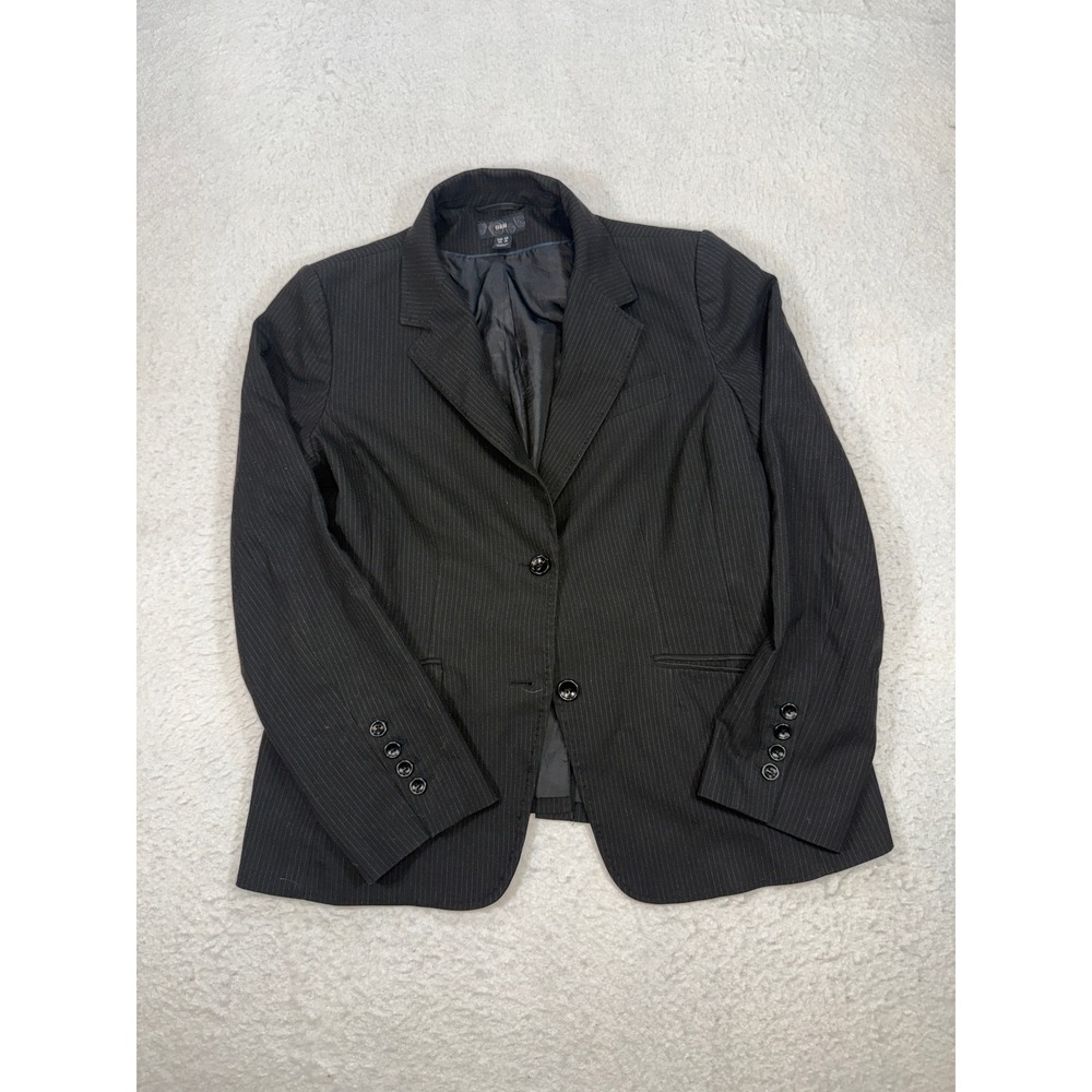 H&M Womens Black Pinstripe Two Button Blazer Jacket Size 16 Professional Office